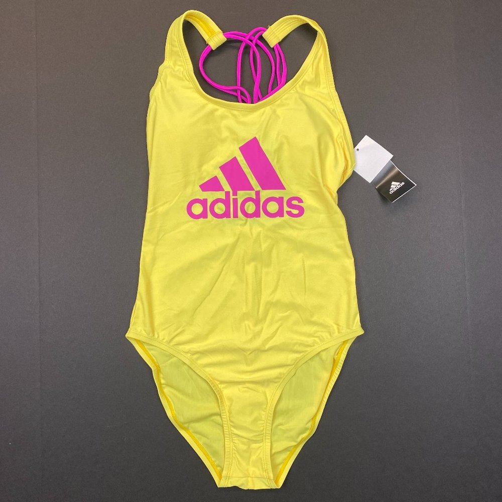 Women's Adidas Crossback One-Piece Swimsuit - Neon Yellow - Picture 1 of 3